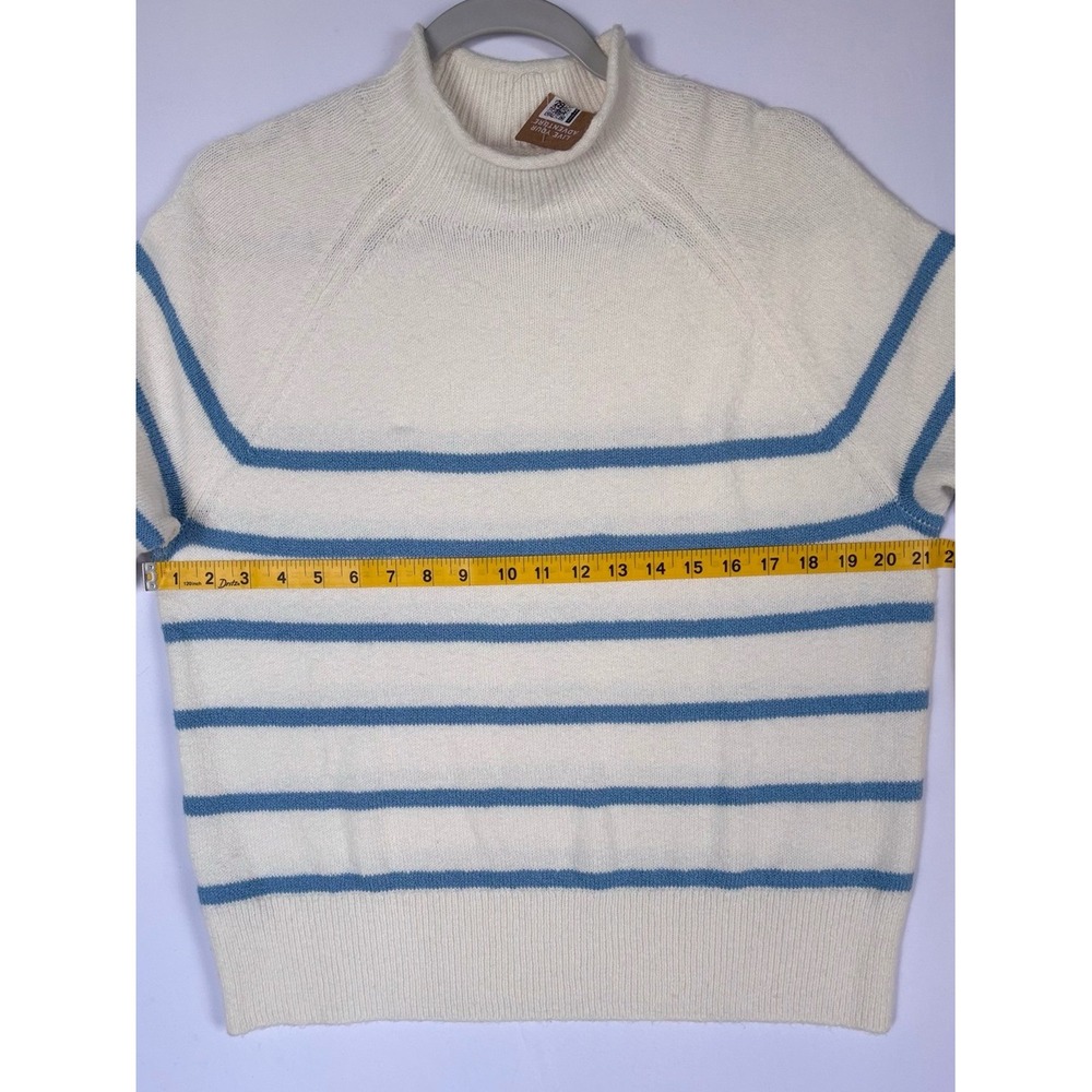 Eddie Bauer White Blue Striped Mock Neck Raglan Sleeve Sweater XS Oversized - Picture 5 of 6